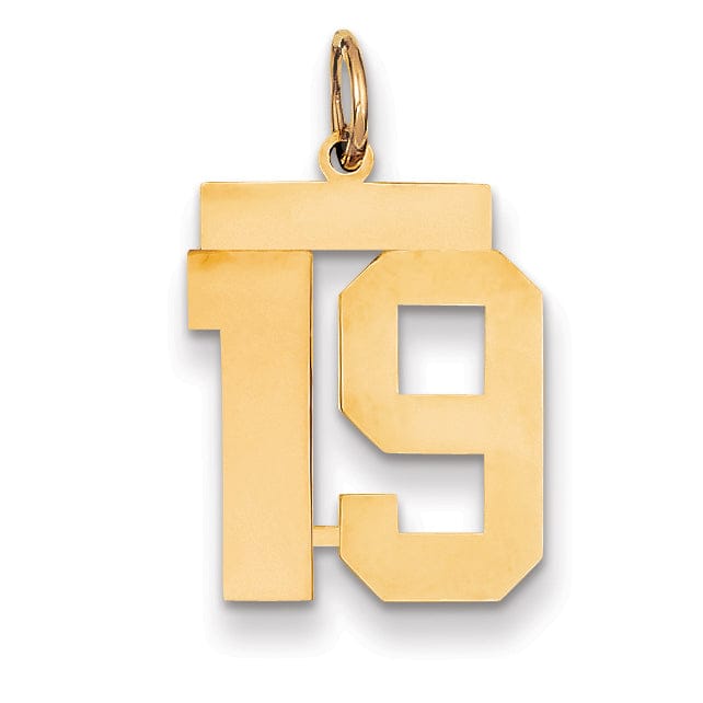 14K Yellow Gold Polished Finish Medium Size Number 19 Charm Pendant
