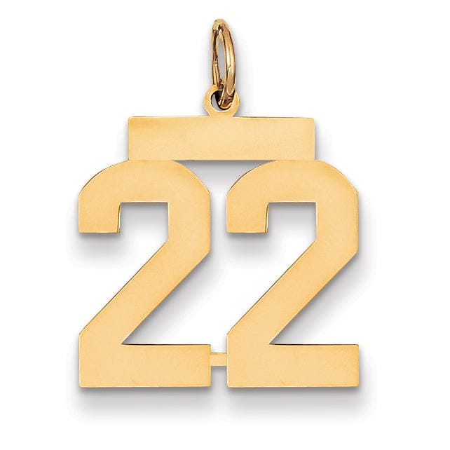 14K Yellow Gold Polished Finish Medium Size Number 22 Charm Pendant