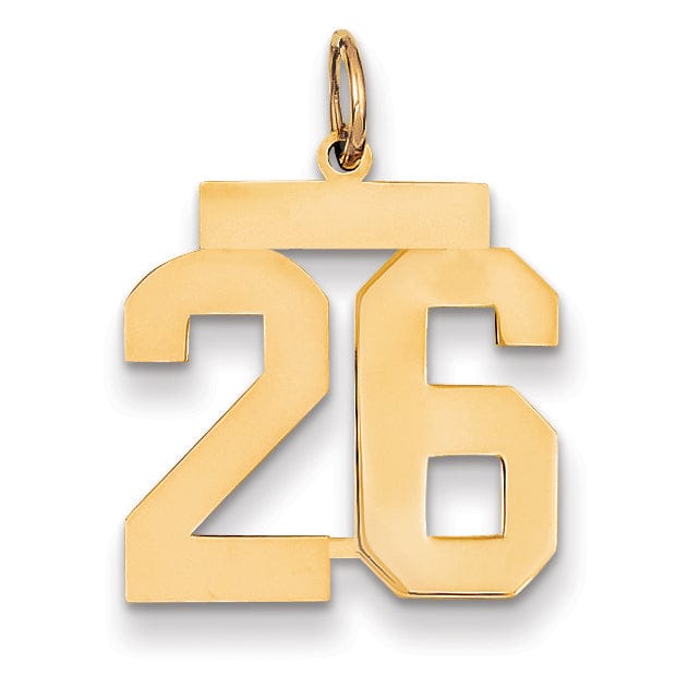 14K Yellow Gold Polished Finish Medium Size Number 26 Charm Pendant