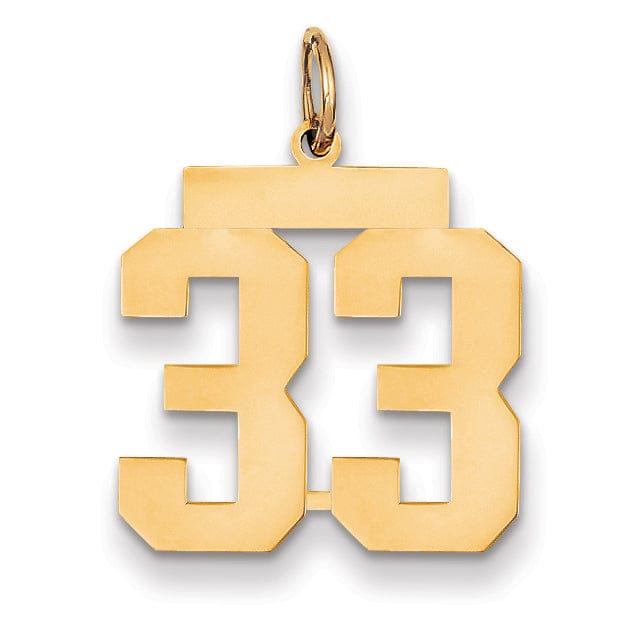 14K Yellow Gold Polished Finish Medium Size Number 33 Charm Pendant
