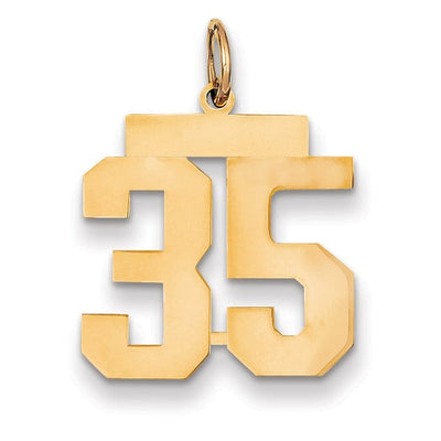 14K Yellow Gold Polished Finish Medium Size Number 35 Charm Pendant