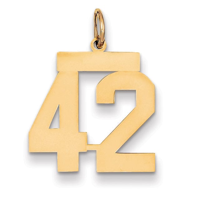 14K Yellow Gold Polished Finish Medium Size Number 42 Charm Pendant