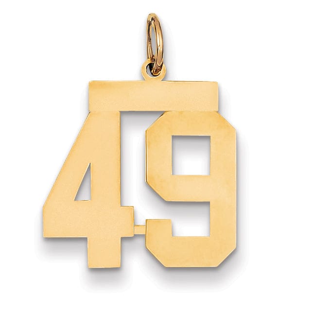 14K Yellow Gold Polished Finish Medium Size Number 49 Charm Pendant