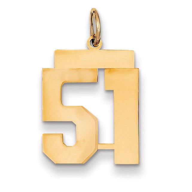 14K Yellow Gold Polished Finish Medium Size Number 51 Charm Pendant