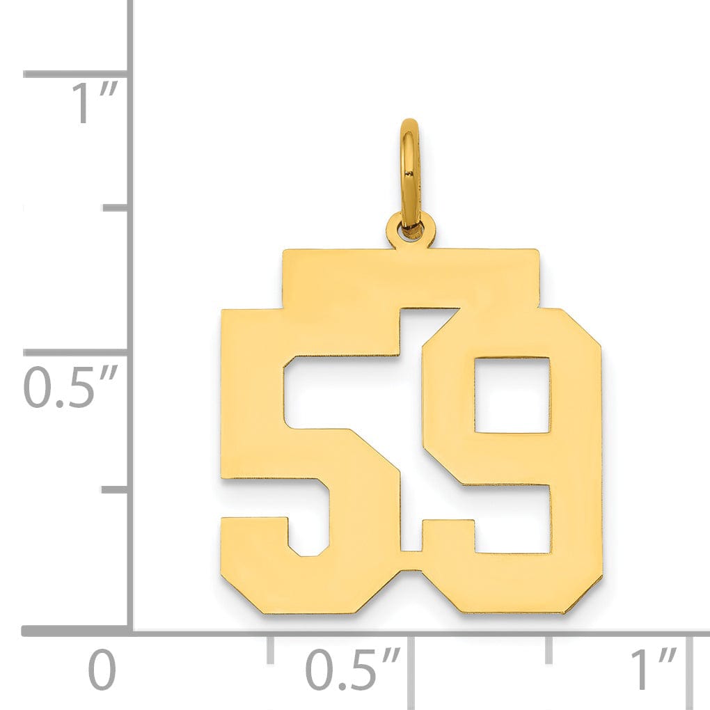 14K Yellow Gold Polished Finish Medium Size Number 59 Charm Pendant