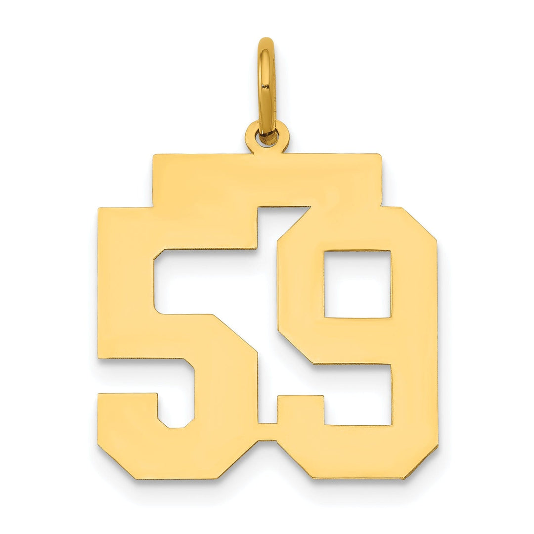 14K Yellow Gold Polished Finish Medium Size Number 59 Charm Pendant