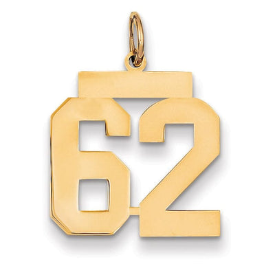 14K Yellow Gold Polished Finish Medium Size Number 62 Charm Pendant