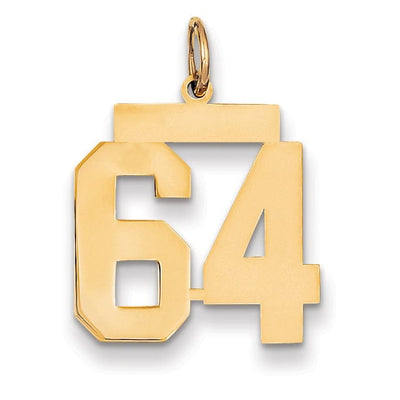 14K Yellow Gold Polished Finish Medium Size Number 64 Charm Pendant