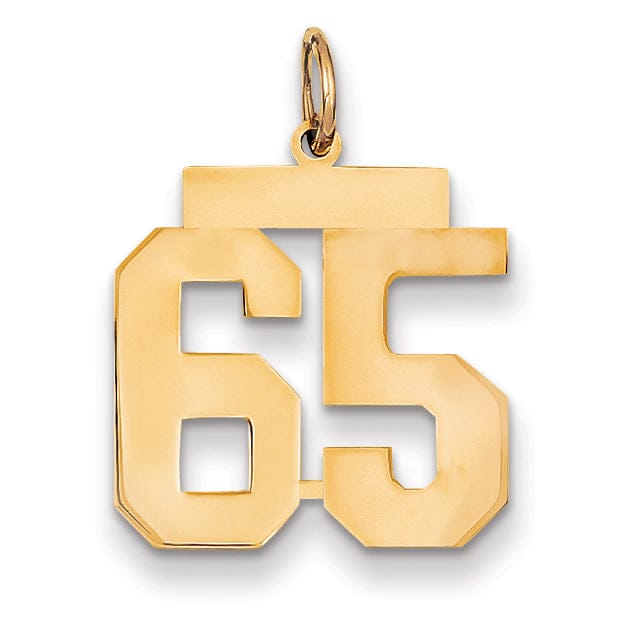 14K Yellow Gold Polished Finish Medium Size Number 65 Charm Pendant