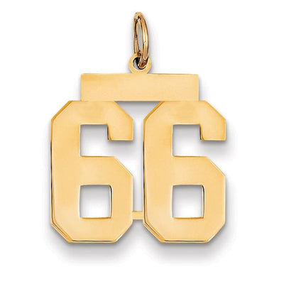 14K Yellow Gold Polished Finish Medium Size Number 66 Charm Pendant