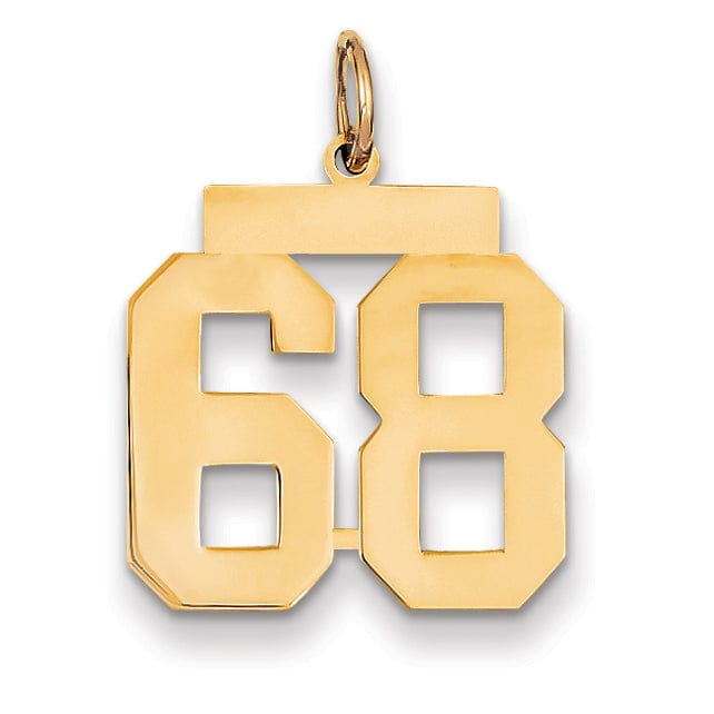 14K Yellow Gold Polished Finish Medium Size Number 68 Charm Pendant