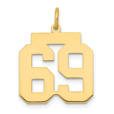14K Yellow Gold Polished Finish Medium Size Number 69 Charm Pendant