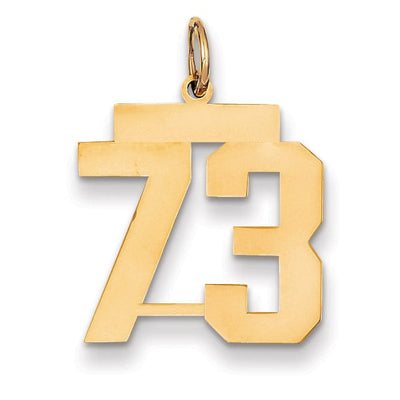14K Yellow Gold Polished Finish Medium Size Number 73 Charm Pendant