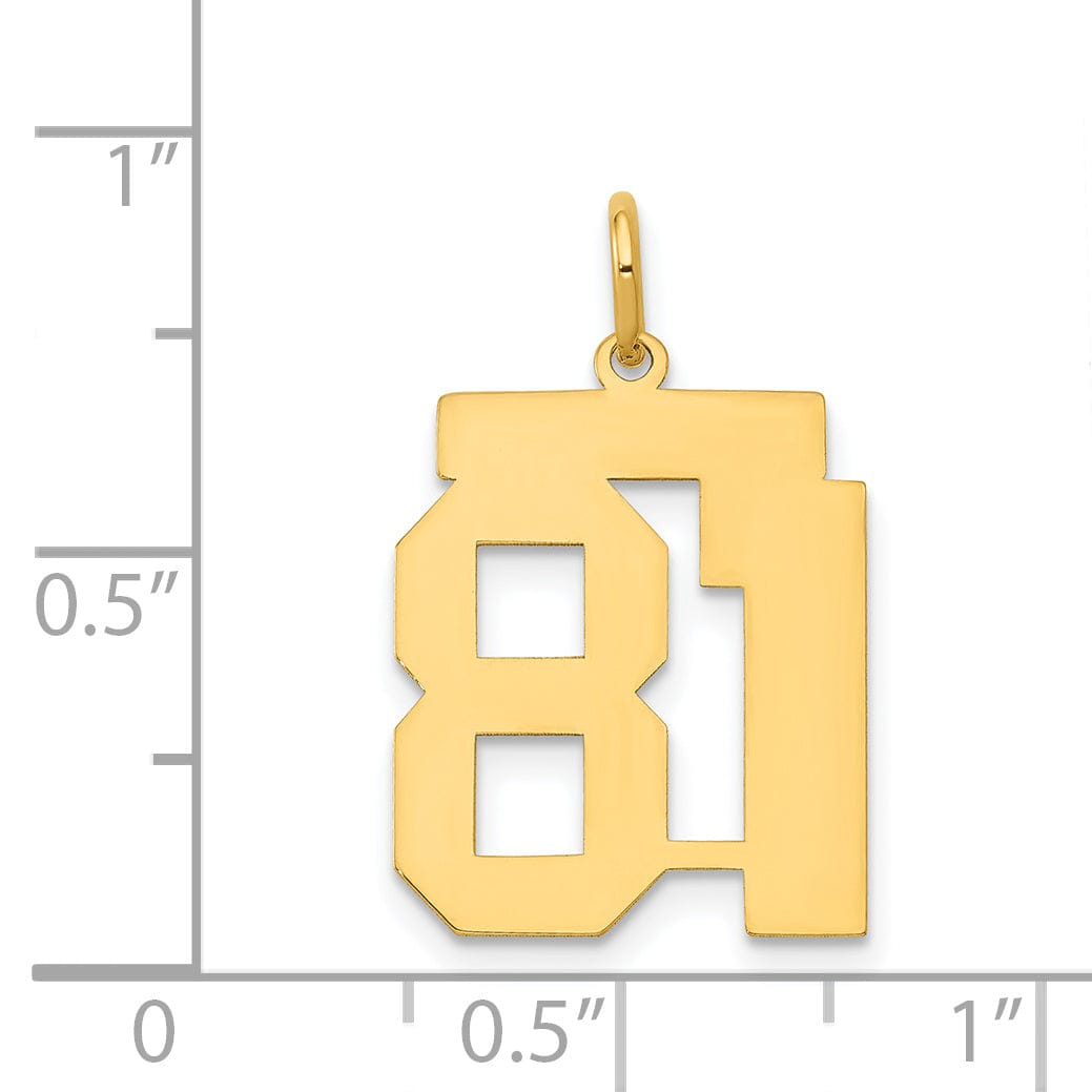 14K Yellow Gold Polished Finish Medium Size Number 81 Charm Pendant