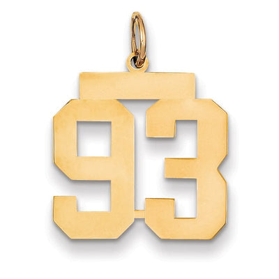 14K Yellow Gold Polished Finish Medium Size Number 93 Charm Pendant