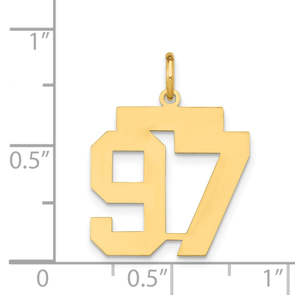14K Yellow Gold Polished Finish Medium Size Number 97 Charm Pendant