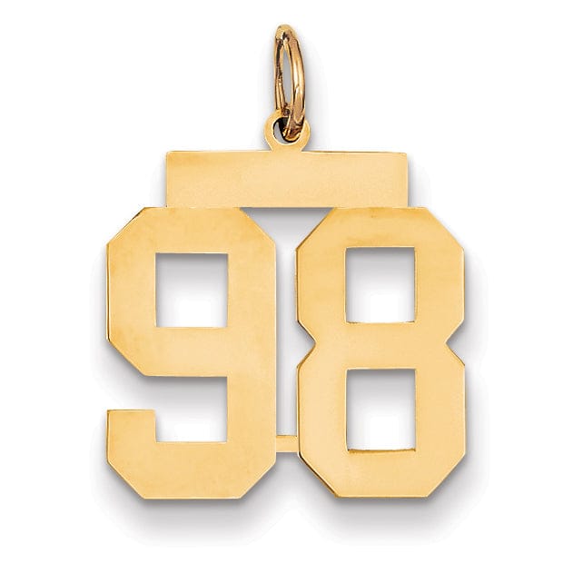 14K Yellow Gold Polished Finish Medium Size Number 98 Charm Pendant