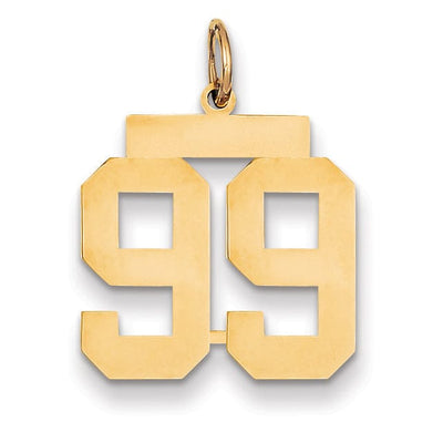 14K Yellow Gold Polished Finish Medium Size Number 99 Charm Pendant