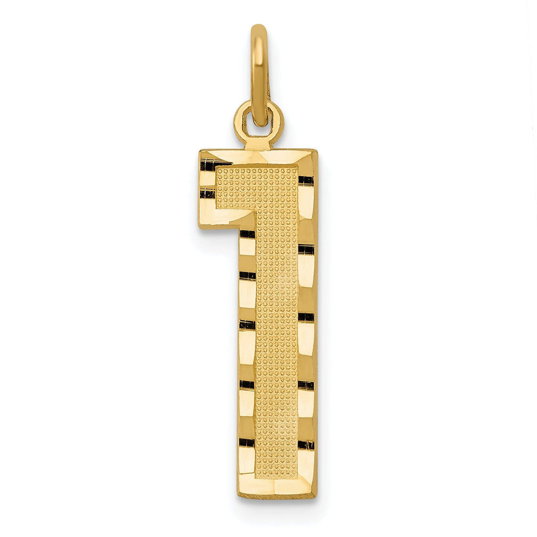 14k Yellow Gold Diamond Cut Texture Finish Large Size Number 1 Charm Pendant