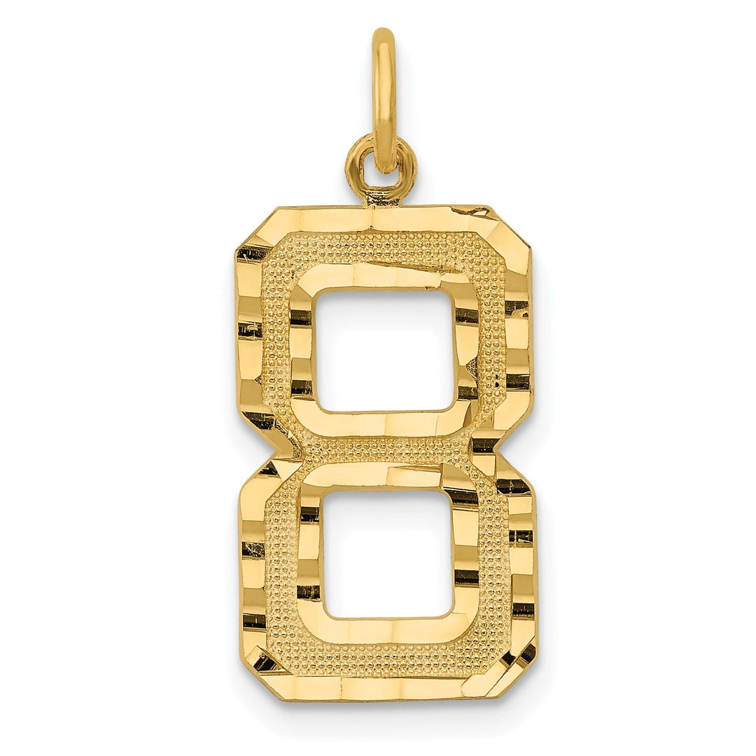 14k Yellow Gold Diamond Cut Texture Finish Large Size Number 8 Charm Pendant