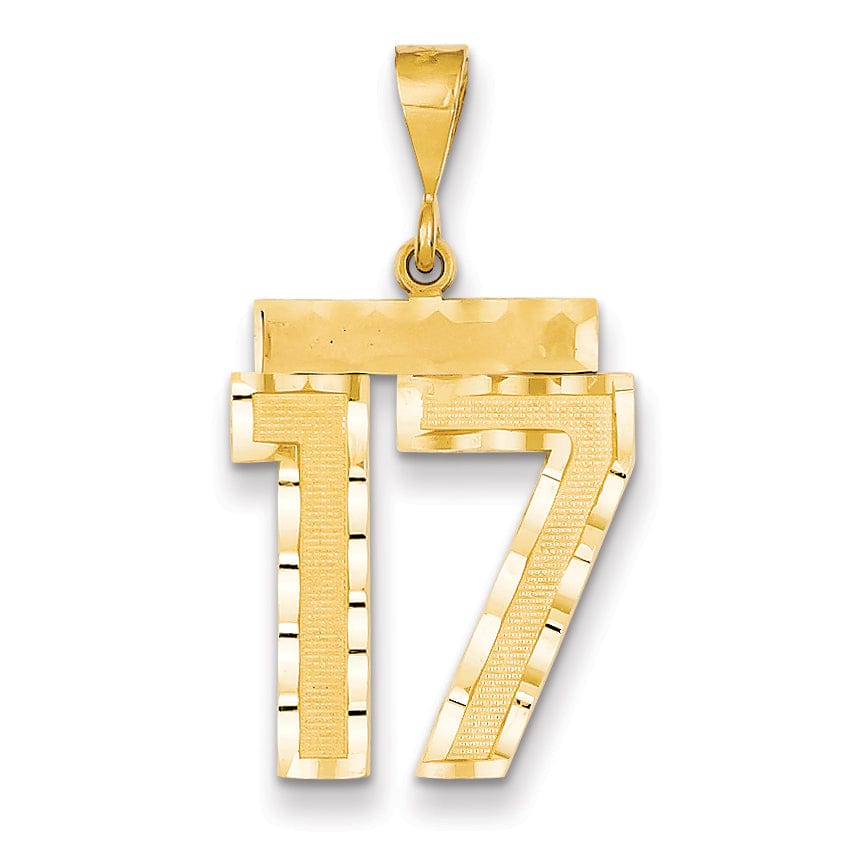 14k Yellow Gold Diamond Cut Texture Finish Large Size Number 17 Charm Pendant