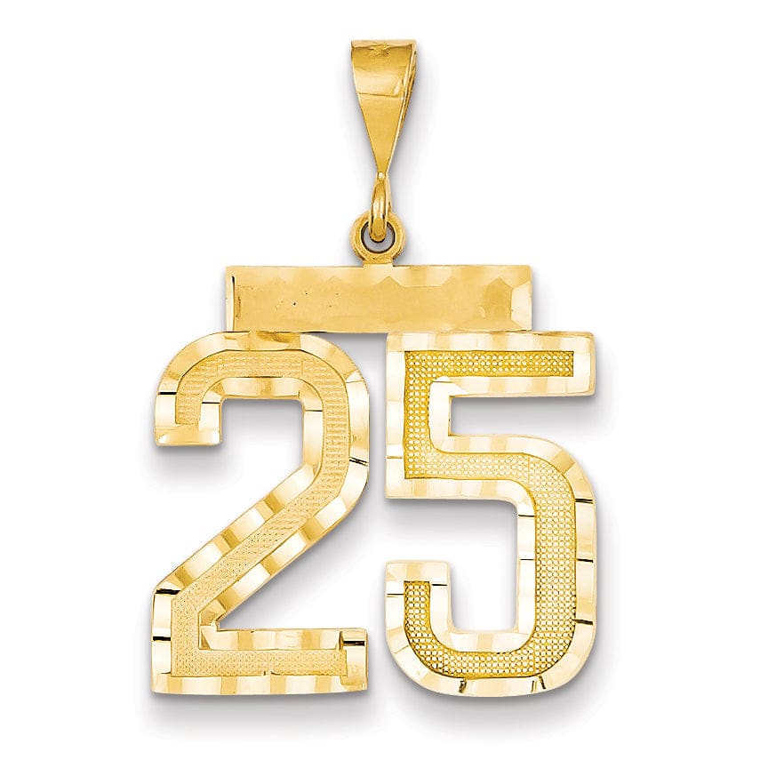 14k Yellow Gold Diamond Cut Texture Finish Large Size Number 25 Charm Pendant