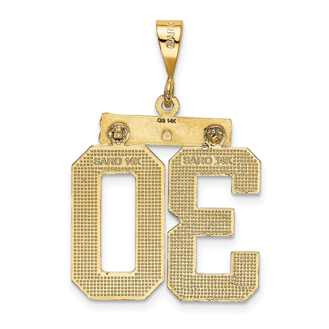14k Yellow Gold Diamond Cut Texture Finish Large Size Number 30 Charm Pendant