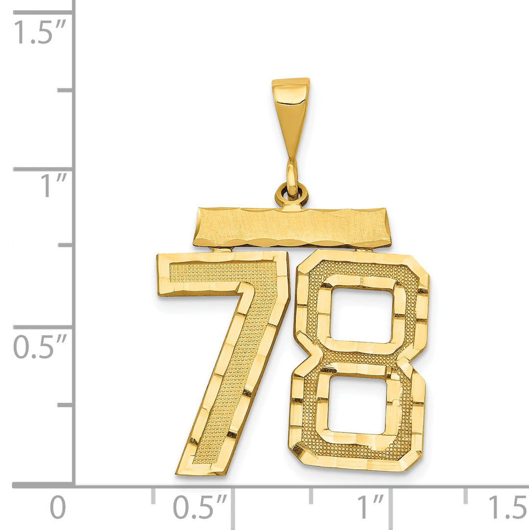 14k Yellow Gold Diamond Cut Texture Finish Large Size Number 78 Charm Pendant
