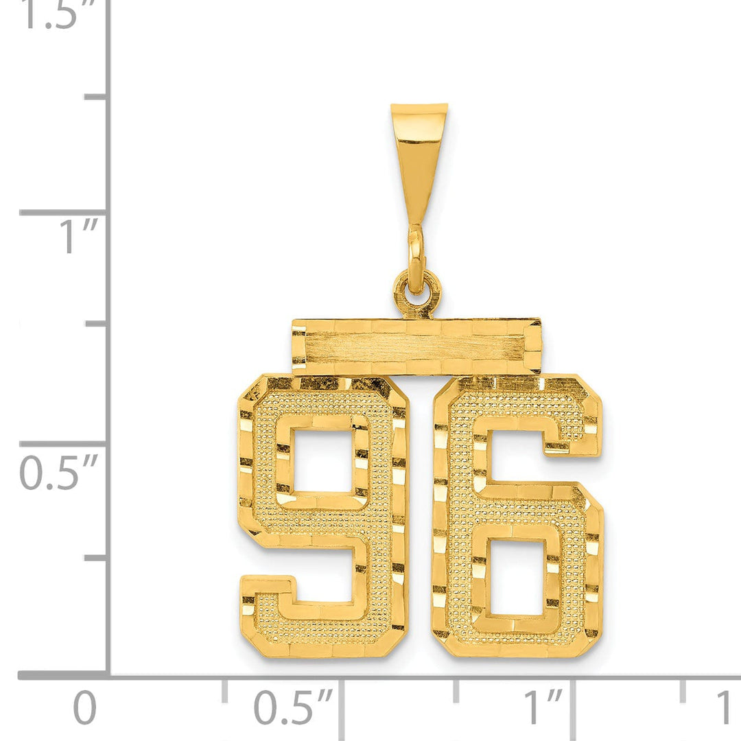 14k Yellow Gold Diamond Cut Texture Finish Large Size Number 96 Charm Pendant