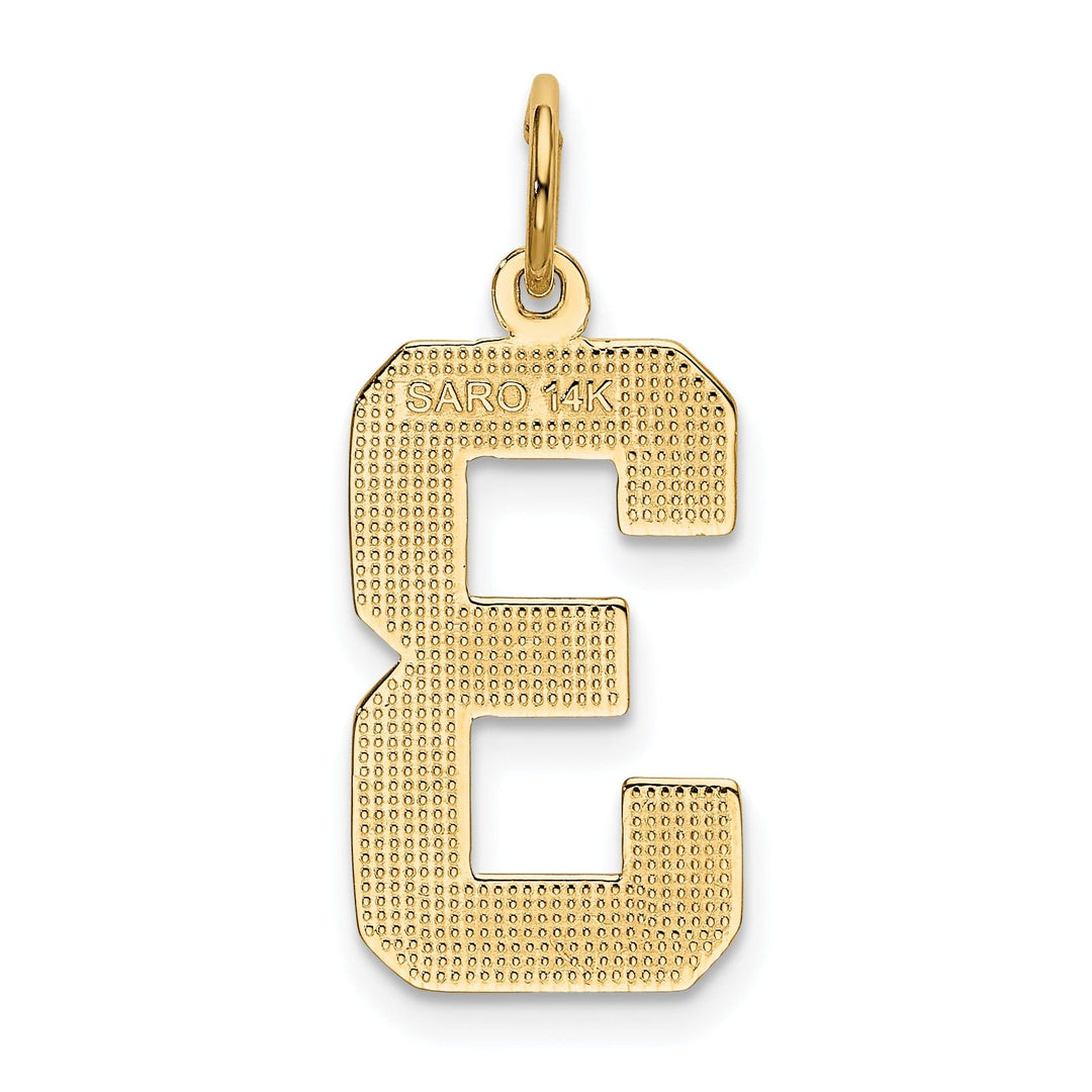 14k Yellow Gold Polished Finish Large Size Number 3 Charm Pendant