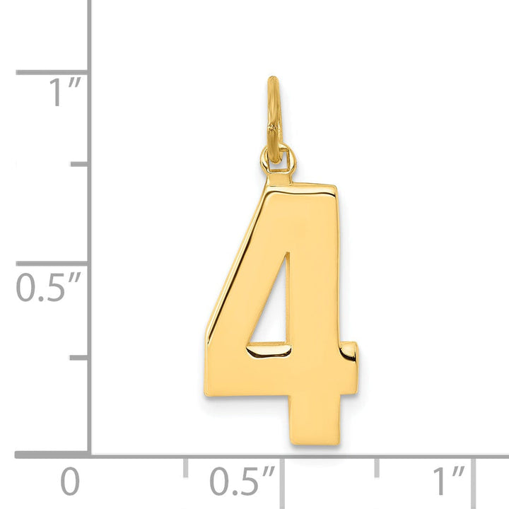 14k Yellow Gold Polished Finish Large Size Number 4 Charm Pendant