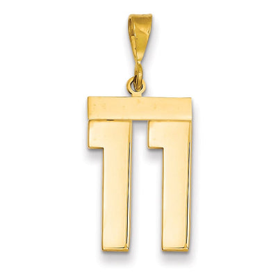 14k Yellow Gold Polished Finish Large Size Number 11 Charm Pendant