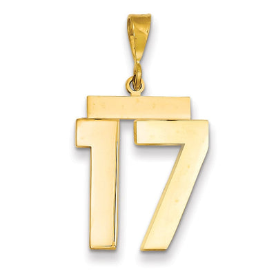 14k Yellow Gold Polished Finish Large Size Number 17 Charm Pendant