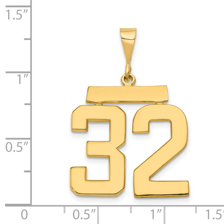 14k Yellow Gold Polished Finish Large Size Number 32 Charm Pendant