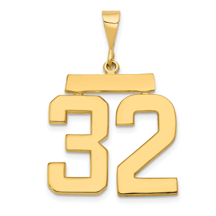 14k Yellow Gold Polished Finish Large Size Number 32 Charm Pendant