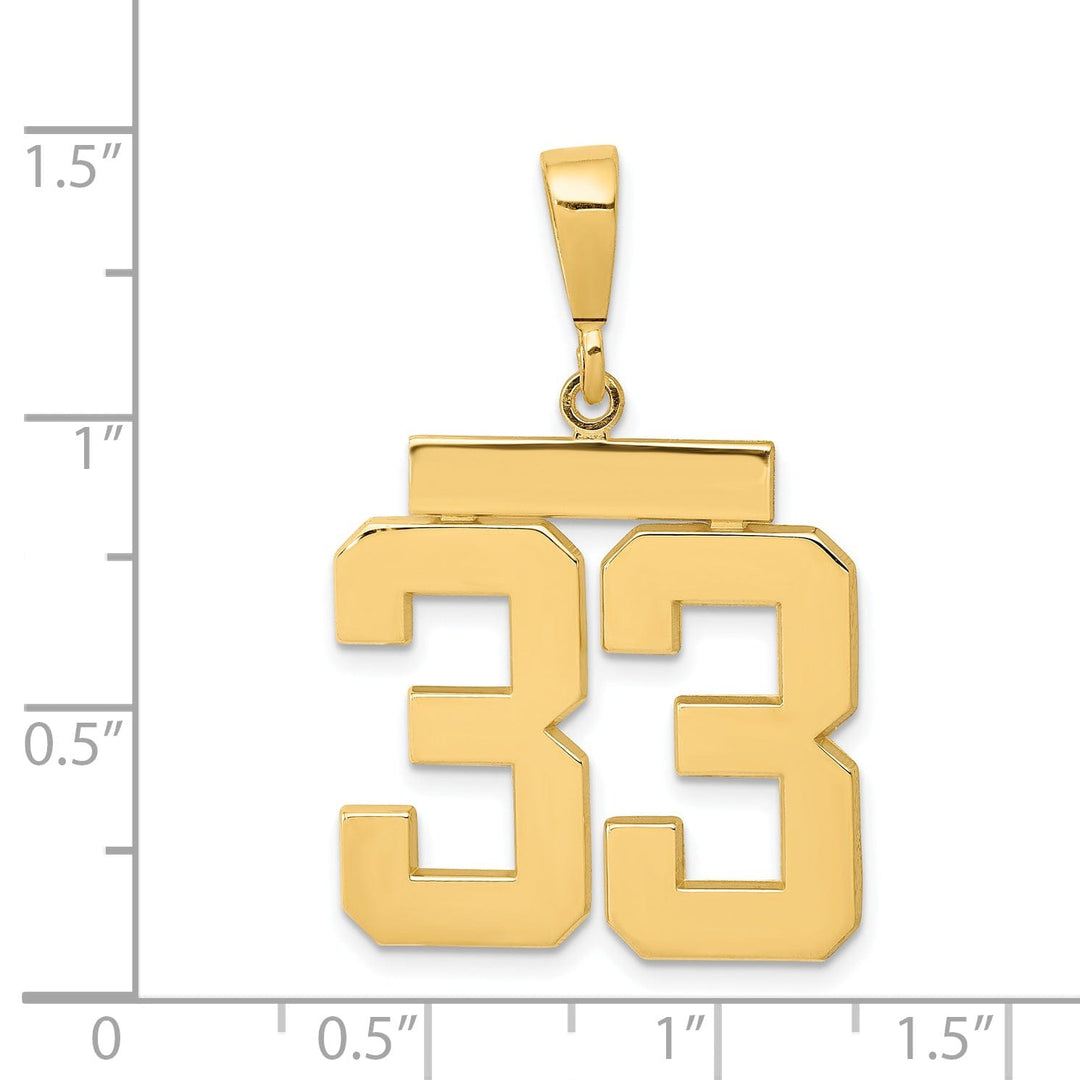 14k Yellow Gold Polished Finish Large Size Number 33 Charm Pendant