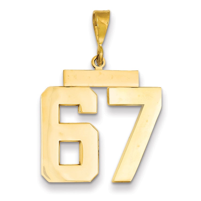 14k Yellow Gold Polished Finish Large Size Number 67 Charm Pendant