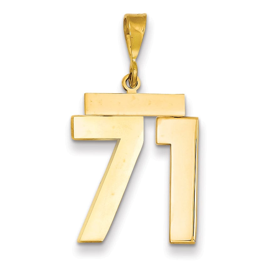 14k Yellow Gold Polished Finish Large Size Number 71 Charm Pendant