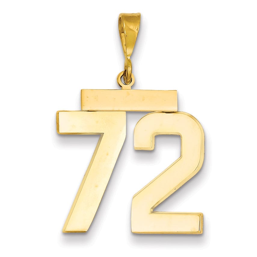 14k Yellow Gold Polished Finish Large Size Number 72 Charm Pendant