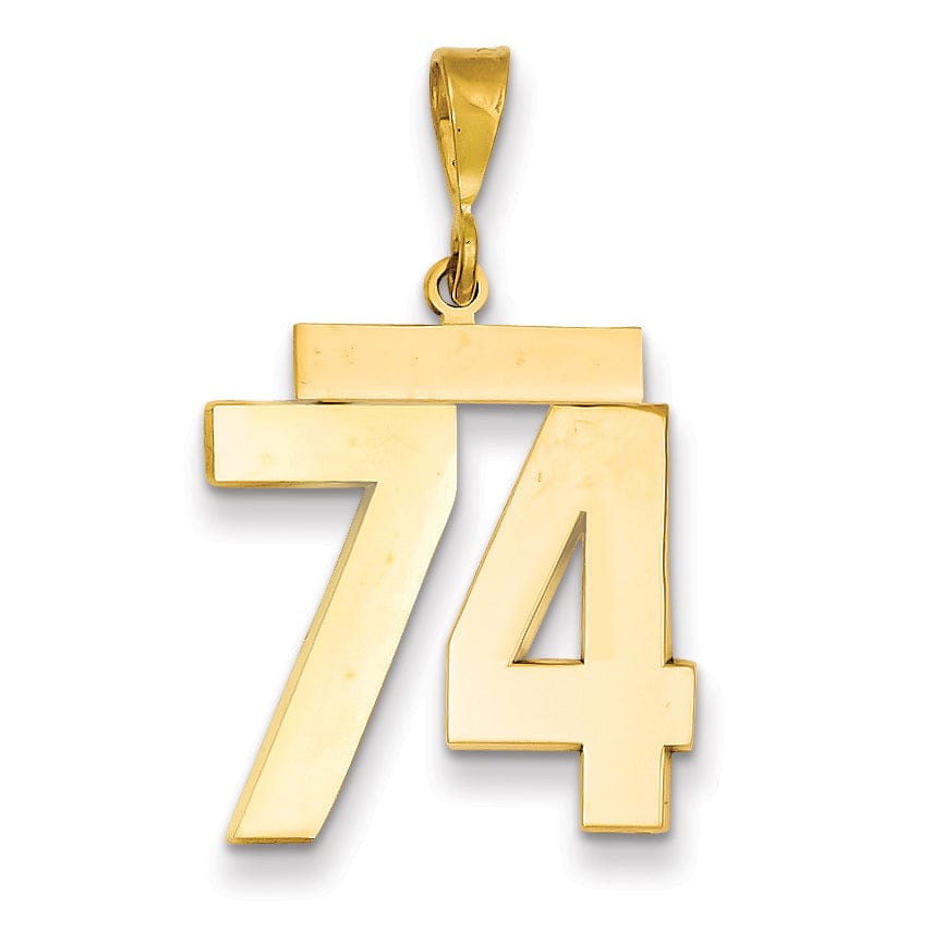 14k Yellow Gold Polished Finish Large Size Number 74 Charm Pendant