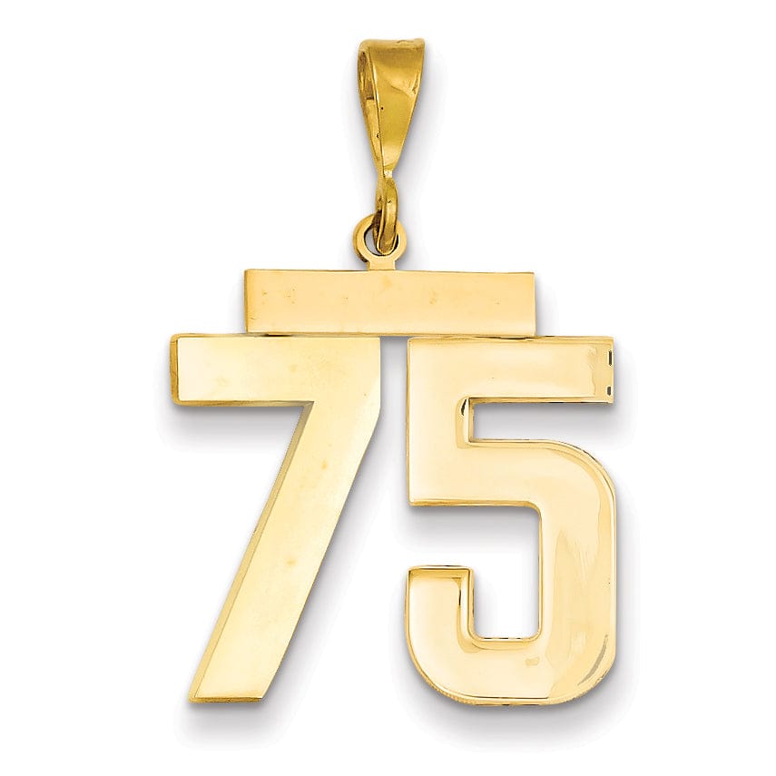 14k Yellow Gold Polished Finish Large Size Number 75 Charm Pendant