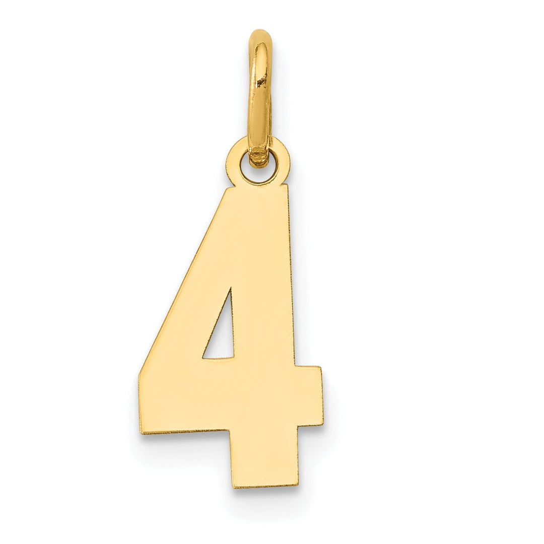 14k Yellow Gold Polished Finish Small Size Number 4 Charm Pendant