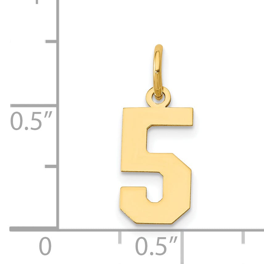14k Yellow Gold Polished Finish Small Size Number 5 Charm Pendant