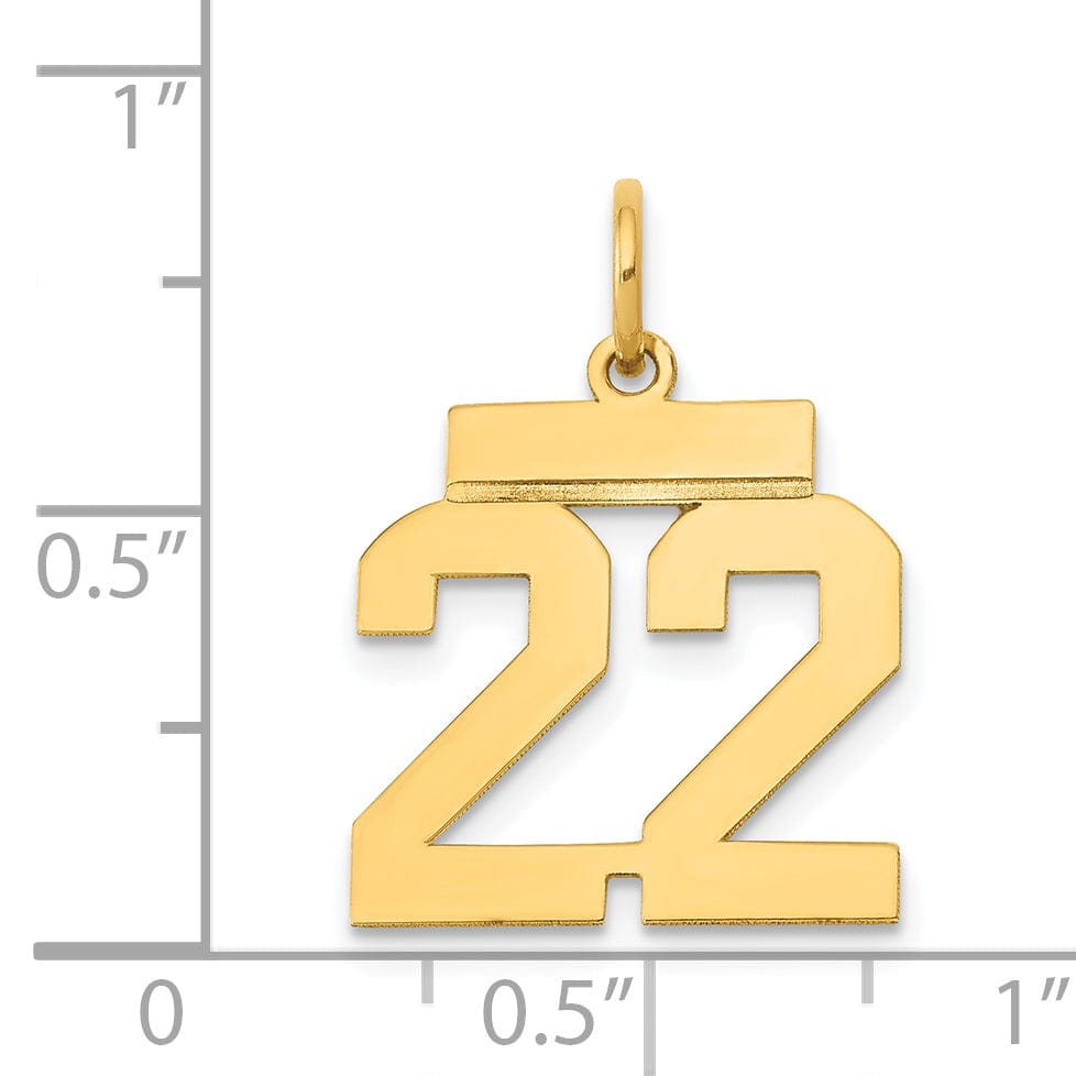 14k Yellow Gold Polished Finish Small Size Number 22 Charm Pendant