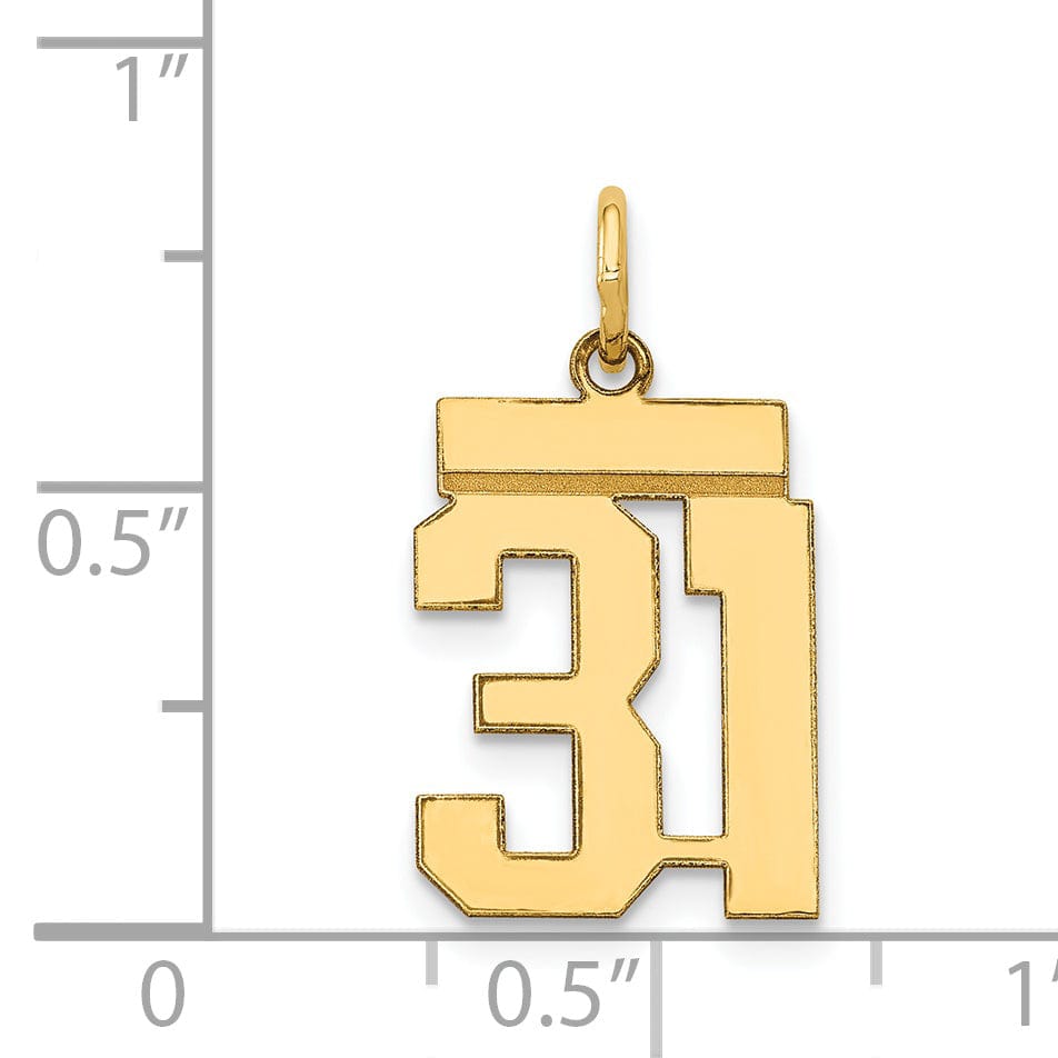 14k Yellow Gold Polished Finish Small Size Number 31 Charm Pendant