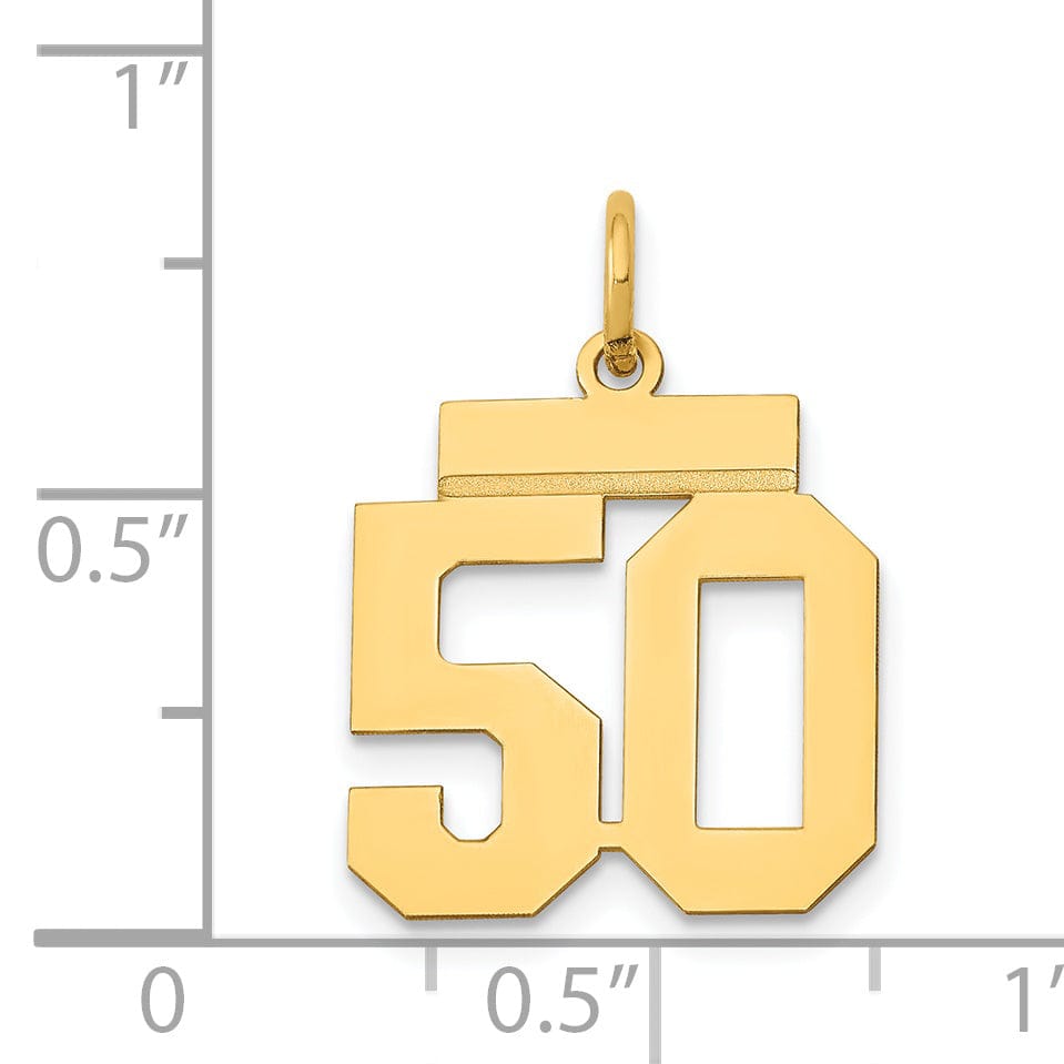 14k Yellow Gold Polished Finish Small Size Number 50 Charm Pendant