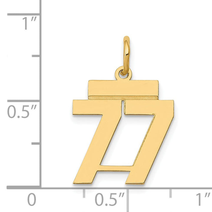 14k Yellow Gold Polished Finish Small Size Number 77 Charm Pendant