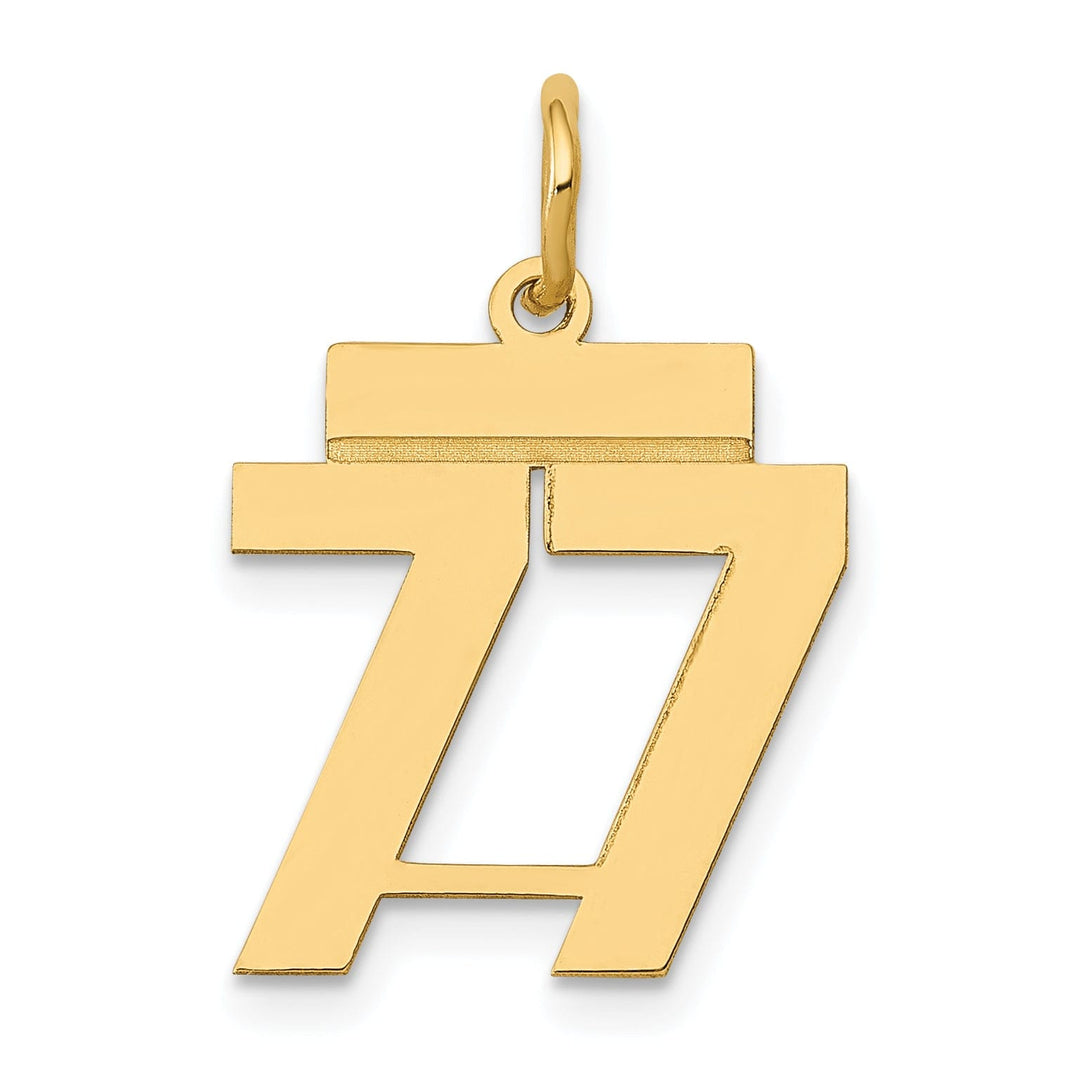 14k Yellow Gold Polished Finish Small Size Number 77 Charm Pendant