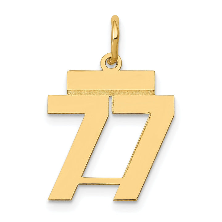 14k Yellow Gold Polished Finish Small Size Number 77 Charm Pendant