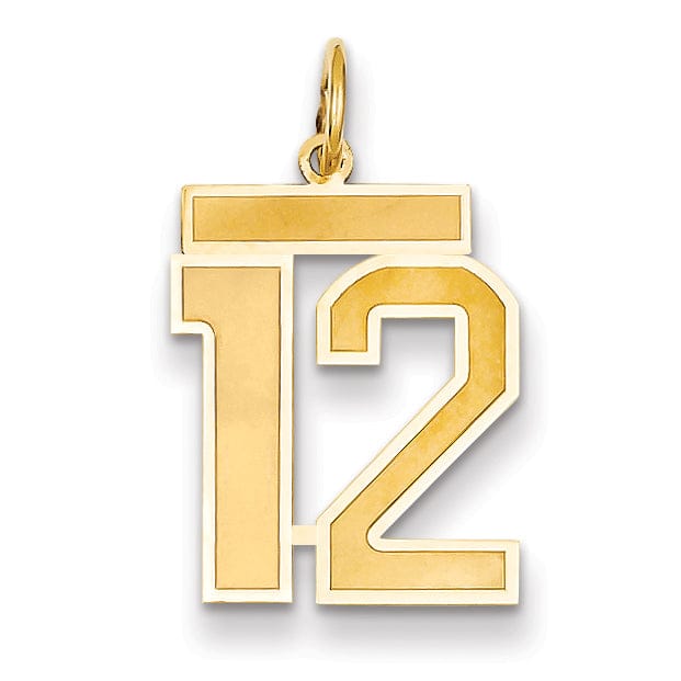 14k Yellow Gold Satin Brush Finish Medium Size Number 12 Charm Pendant